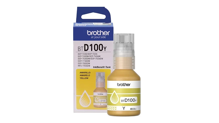 Botella de Tinta Brother BTD100Y - Yellow | Para DCP-T230 / DCP-T430W / DCP-T530DW / DCP-T536DW / DCP-T730DW / MFC-T930DW | 5,000 paginas