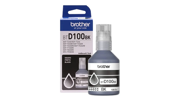 Botella de Tinta Brother BTD100BK - Negro | Para DCP-T230 / DCP-T430W / DCP-T530DW / DCP-T536DW / DCP-T730DW / MFC-T930DW | 7,500 paginas
