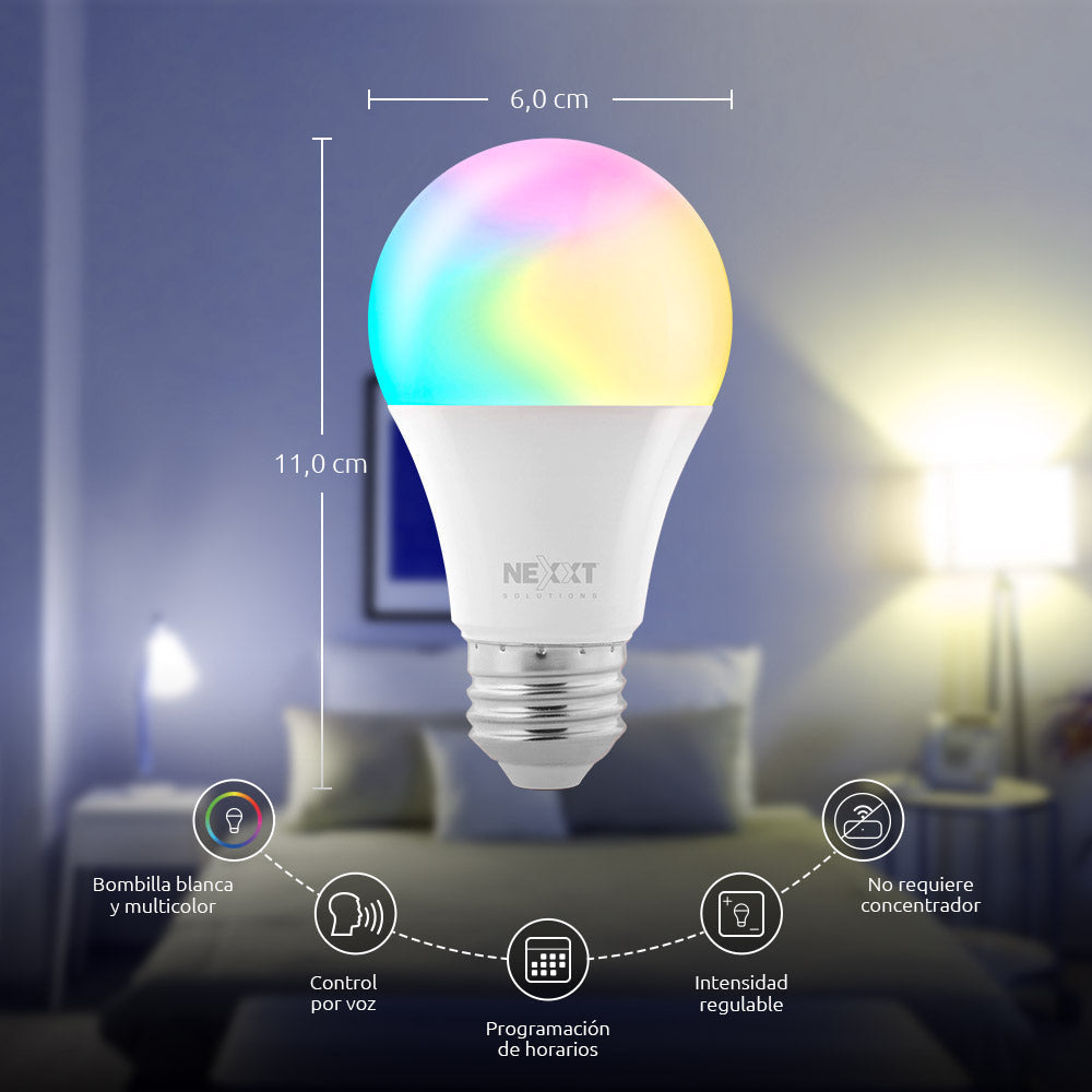Bombillo LED inteligente Wi-Fi 110V A19 - NHB-C110 4PK - Multicolor