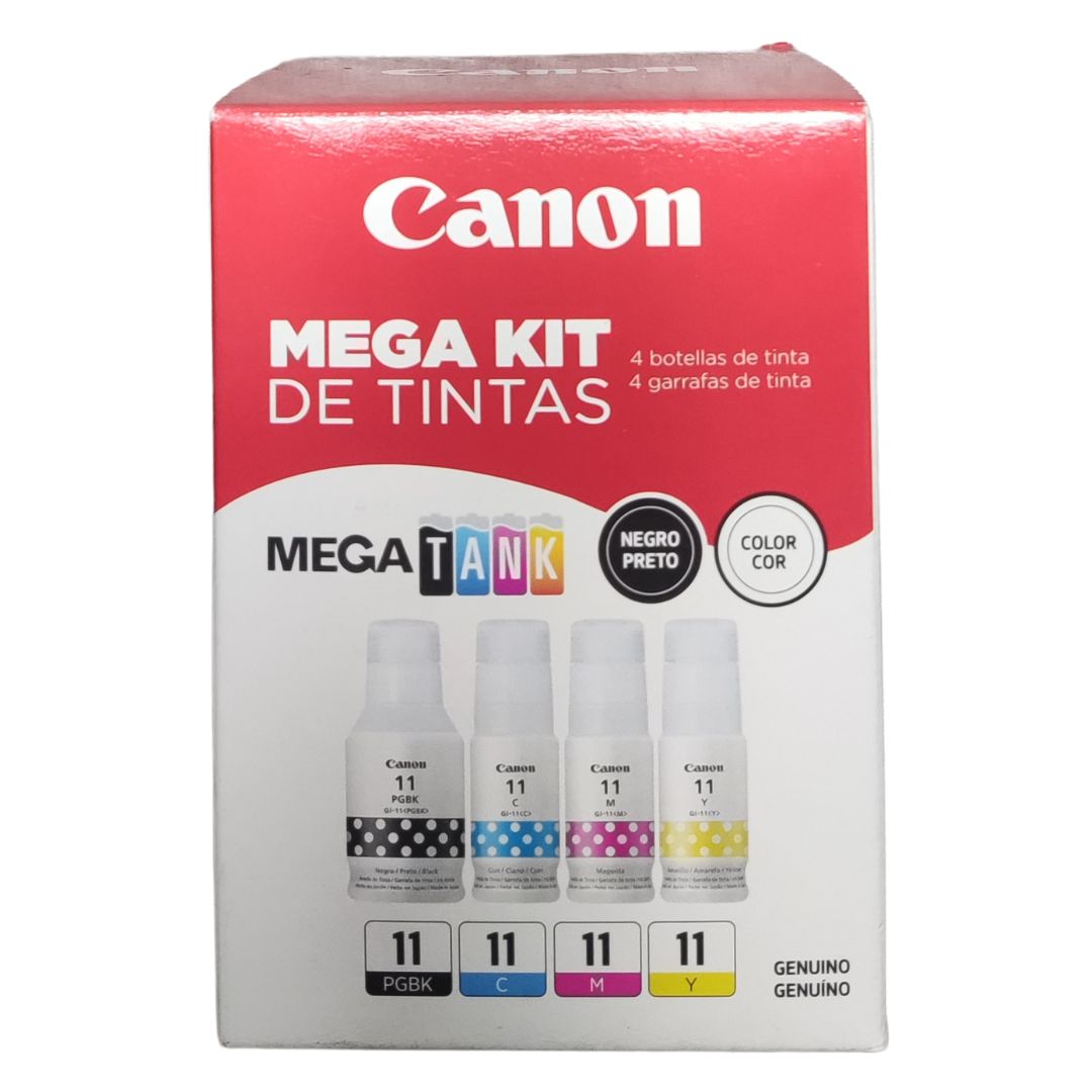 Combo de Tintas Canon Mega Kit 4 colores GI-11 Negro-Cian-Magenta-Amarillo - 4534C004AA | Para PIXMA G2160 / G2170 / G3160 / G3170, modelo , Tintas Canon