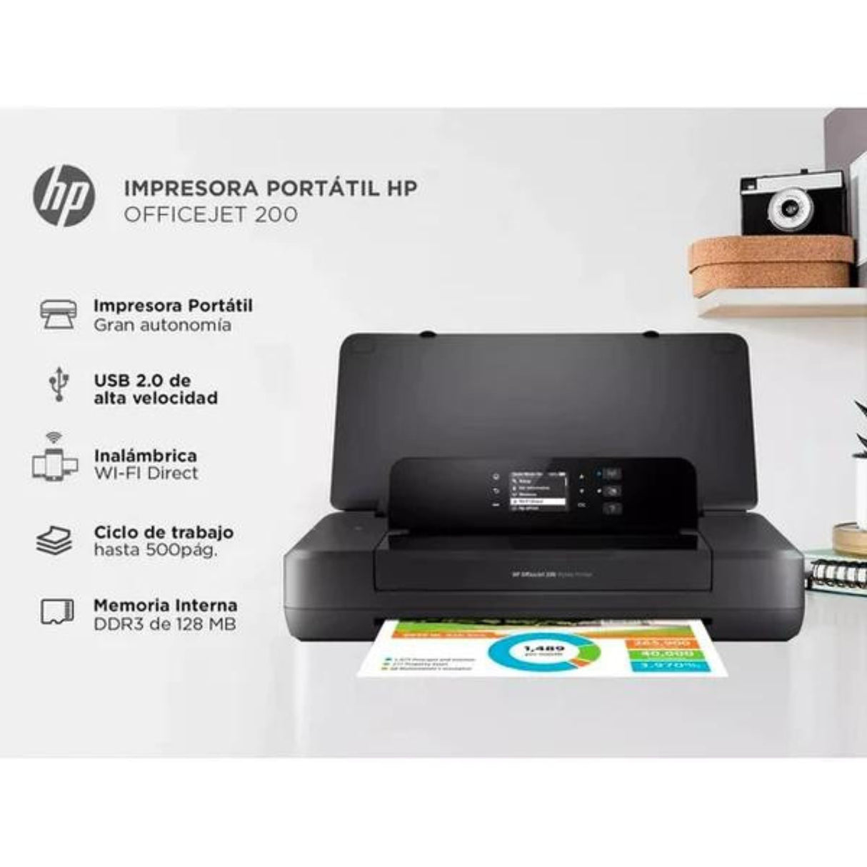 HP OfficeJet 200: Impresora Portatil Hp inalámbrica para imprimir en cualquier lugar | 10 ppm Negro / 7 ppm Color, modelo , Impresoras de Tinta