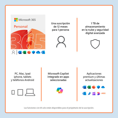 Licencia Microsoft Office 365 Personal Suscripción de 12 Meses | SA052MSR00, modelo , Programas