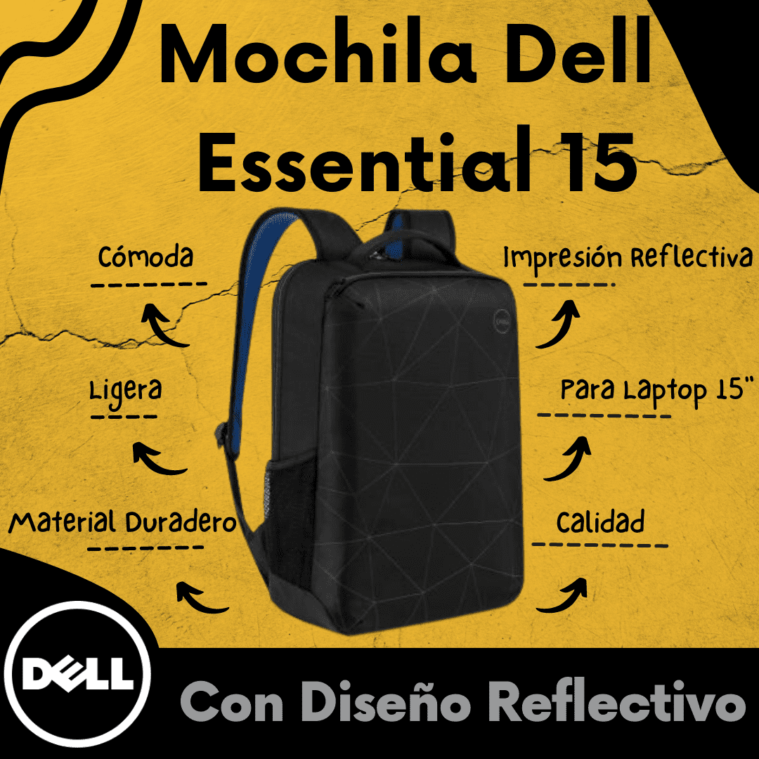 Mochila Dell Essential 15 | es-bp-15-20 | Diseñada con impresiones reflectantes, modelo , maletin