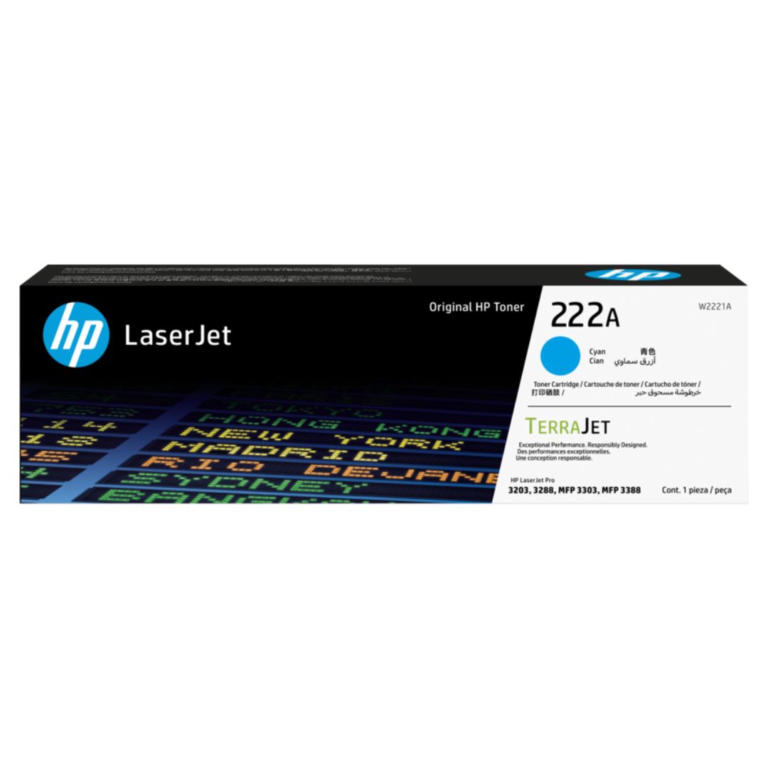 Toner Hp W2221A | Cyan 222A | Para Color LaserJet Pro 3303fdw / 3303dw / 3203dn | 1,200 páginas, modelo , Toners