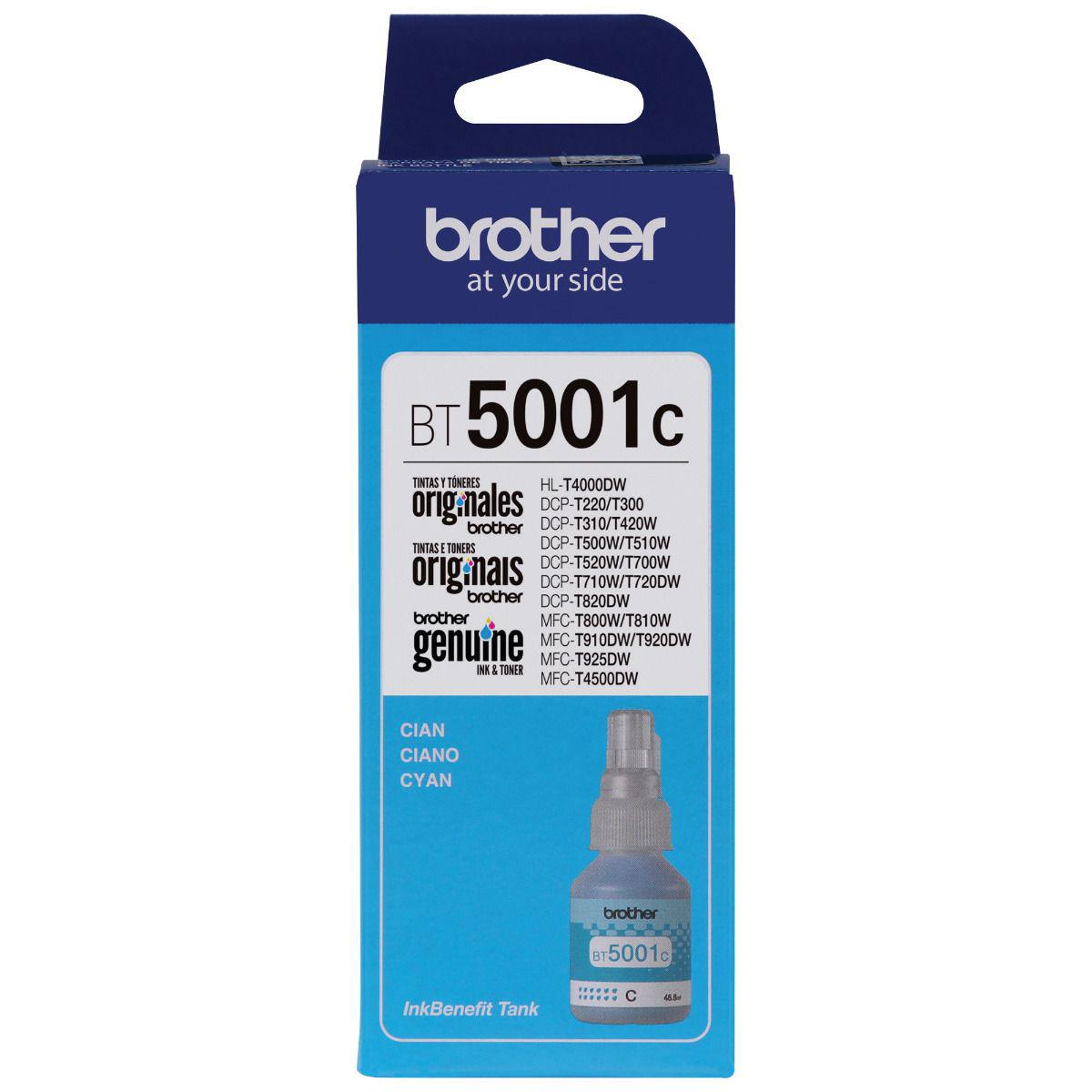 Botella de Tinta Brother BT5001C - Cyan | Para DCP-T500W / DCP-T510W / DCP-T700W / DCP-T710W / DCP-T720DW / MFC-T910W / MFC-T800W / MFC-T920DW / MFC-T4500DW | 5,000 paginas, modelo , Tintas Brother