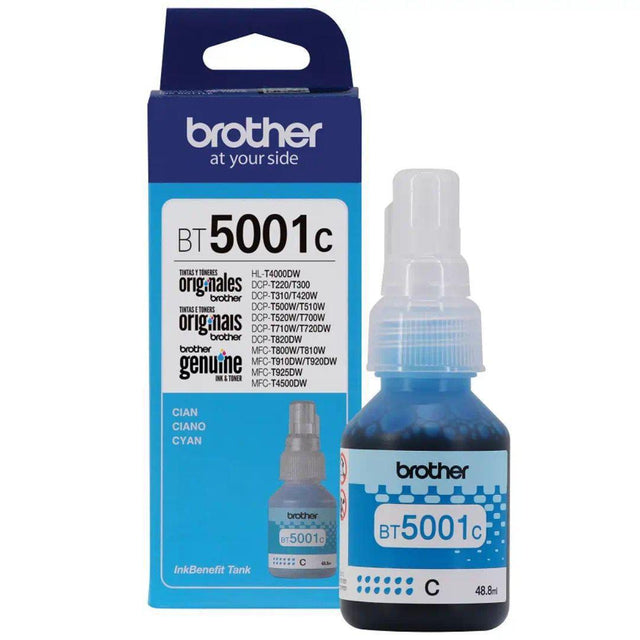 Botella de Tinta Brother BT5001C - Cyan | Para DCP-T500W / DCP-T510W / DCP-T700W / DCP-T710W / DCP-T720DW / MFC-T910W / MFC-T800W / MFC-T920DW / MFC-T4500DW | 5,000 paginas, modelo , Tintas Brother