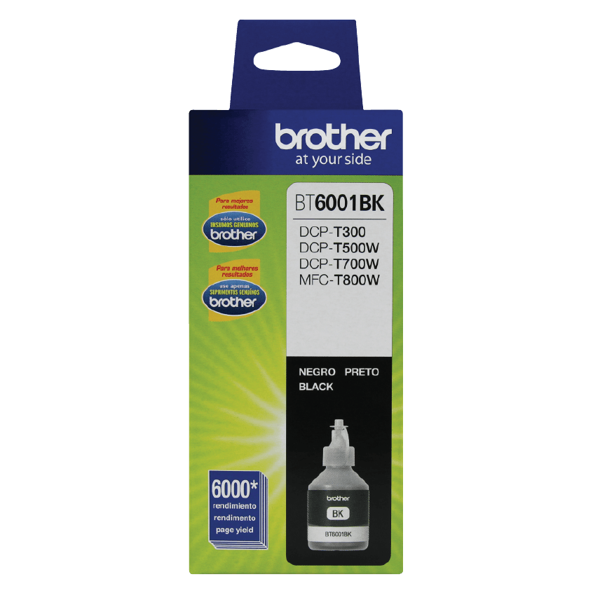 Botella de Tinta Brother BT6001BK - Negro | Para DCP-T300 / T500W / T700W / MFC-T800W | 6,000 Páginas, modelo , Tintas Brother