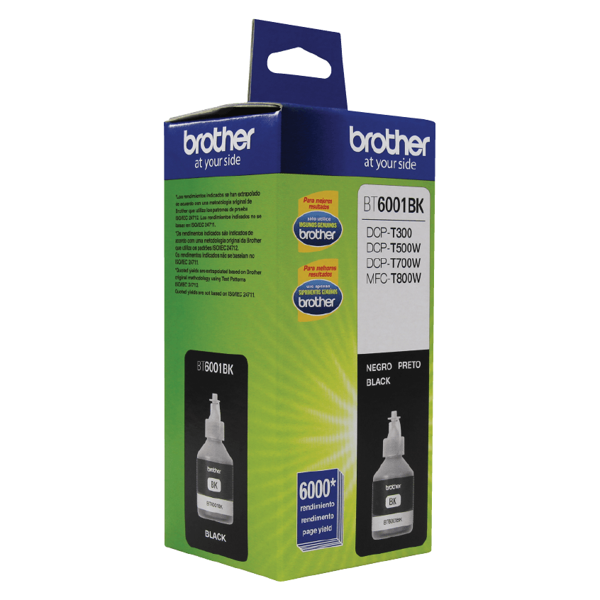 Botella de Tinta Brother BT6001BK - Negro | Para DCP-T300 / T500W / T700W / MFC-T800W | 6,000 Páginas, modelo , Tintas Brother
