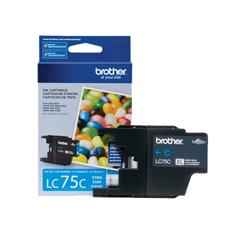 Tinta Brother LC 75 C- XL-Cyan | Para MFC-J425W / MFC-J430W / MFC-J625DW / MFC-J835DW, modelo , Tintas Brother