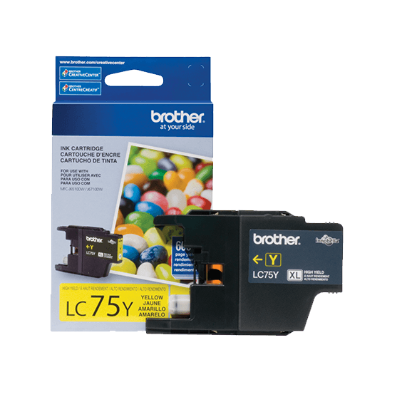 Tinta Brother LC 75 Y- XL-Amarillo | Para MFC-J425W / MFC-J430W / MFC-J625DW / MFC-J835DW, modelo , Tintas Brother