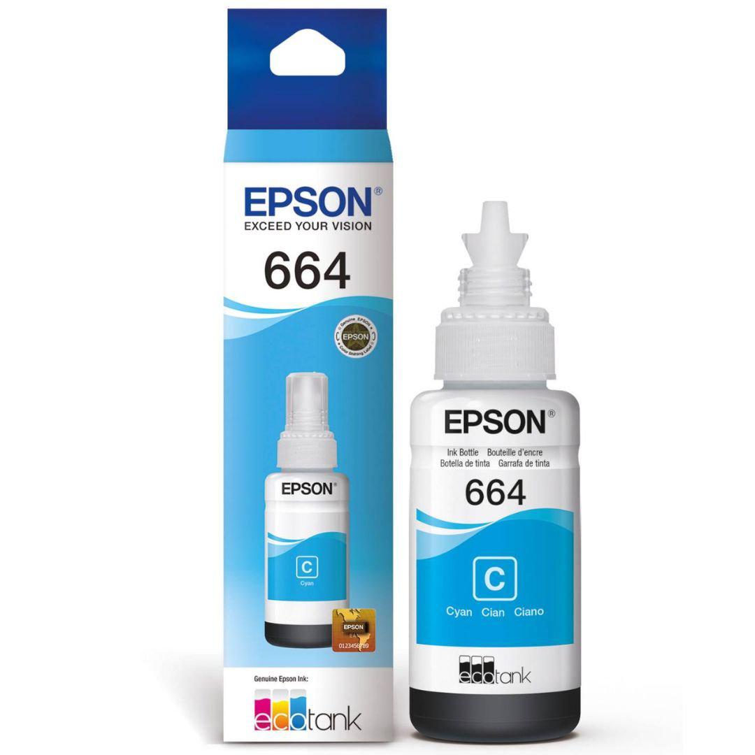 Tinta Epson T664220-AL - Cyan (664) | Ecotank L350/L355//L365/L375/L395/L475/L575/L555, modelo , Tintas Epson