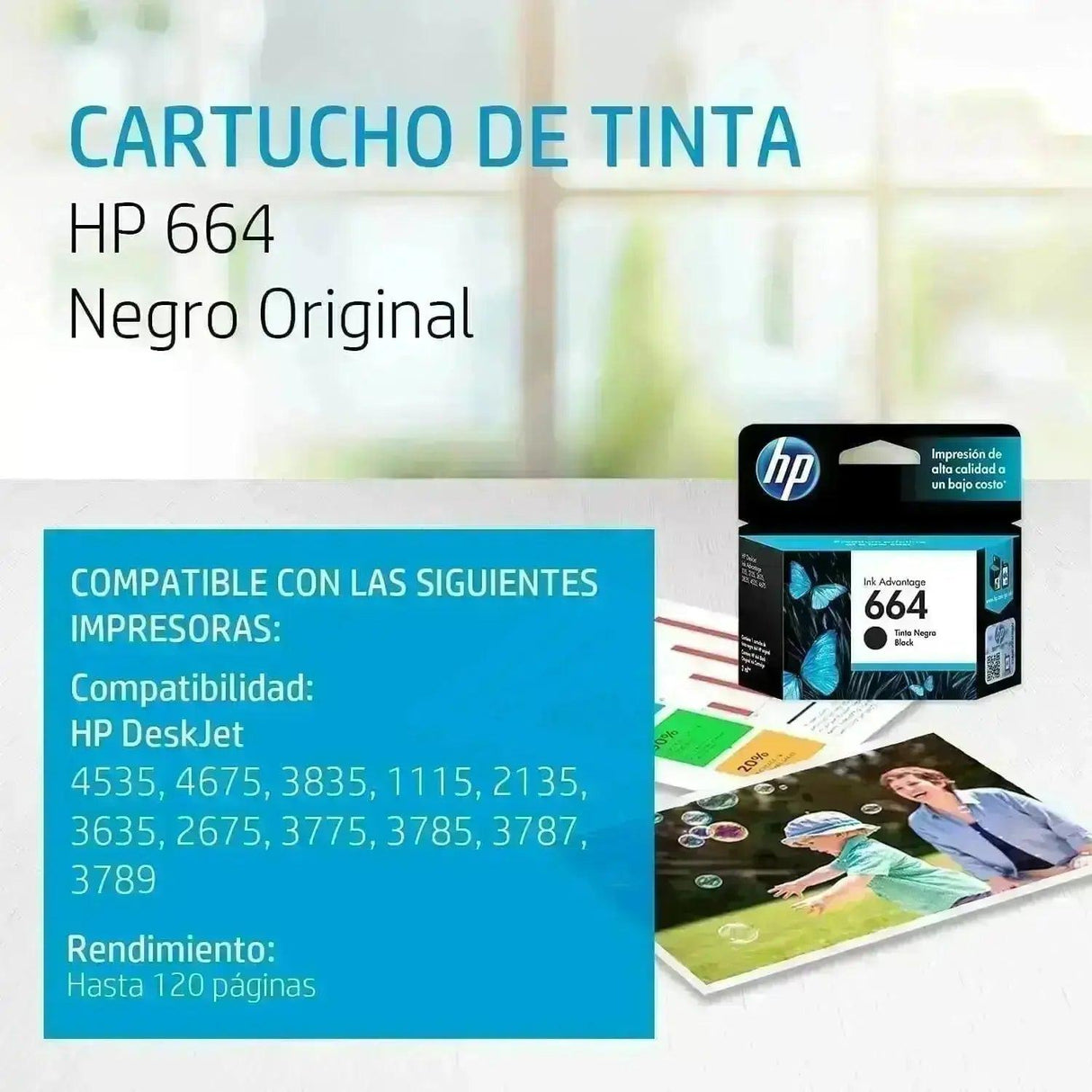 Tinta Hp 664 Negra - F6V29AL | DesKjet 2675/3775 | 120 páginas, modelo , Tintas Hp