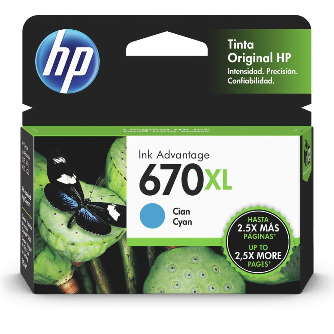 Tinta HP 670 XL-CYAN-Alto Rendimiento | DeskJet Ink Advantage 3525 | 4615 | 4625 |5525, modelo , Tintas Hp