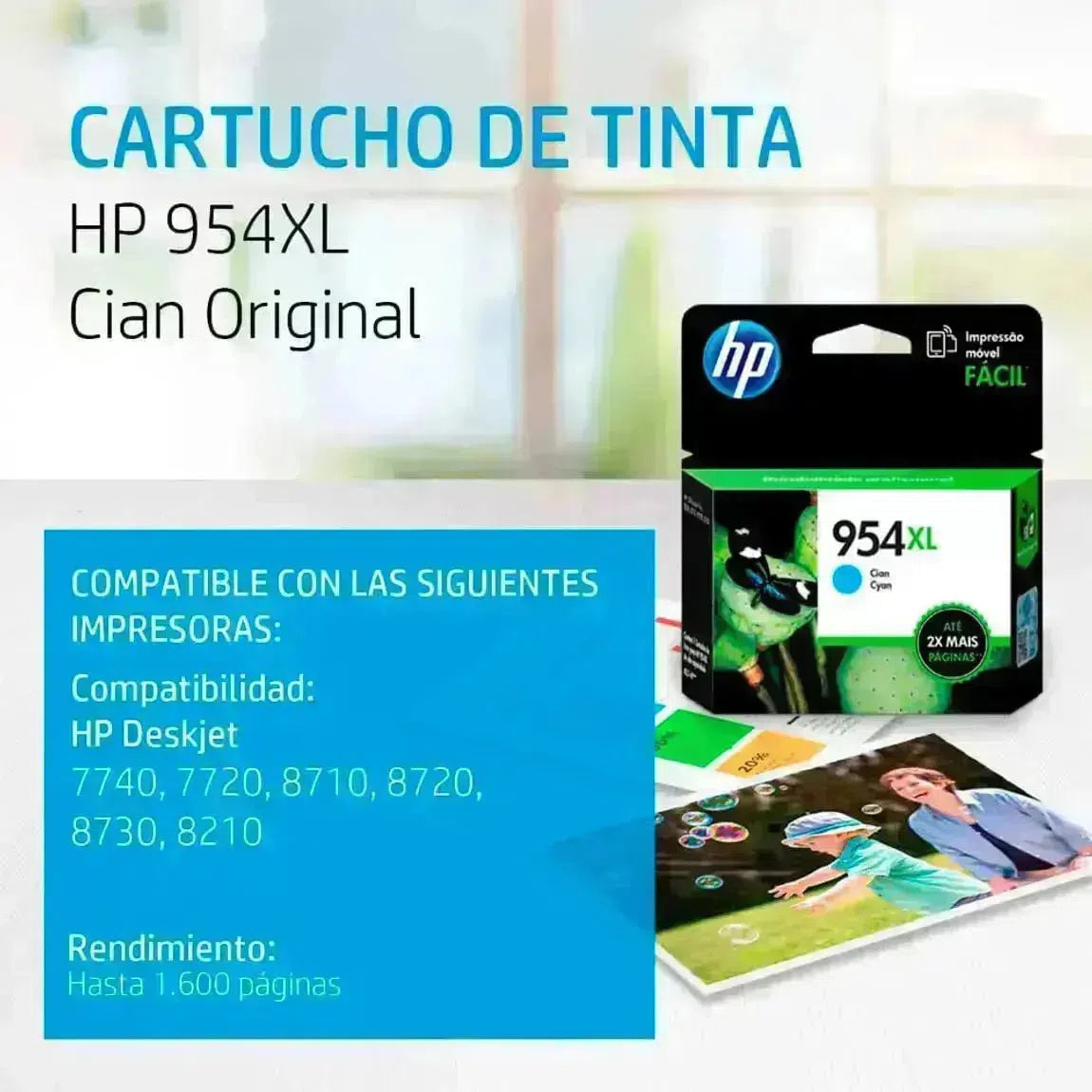 Tinta HP 954XL Cyan - L0S62AL | OfficeJet Pro 7740/8210/8710/8720/8740 | 1,600 páginas, modelo , Tintas Hp