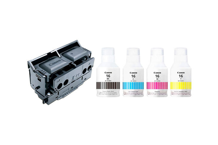 Kit de Botellas de tinta GI-16 Negro Cyan Magenta y Amarillo + Cabezal PH-S para Maxify GX 4010 | 5010 | 6010 | 7010