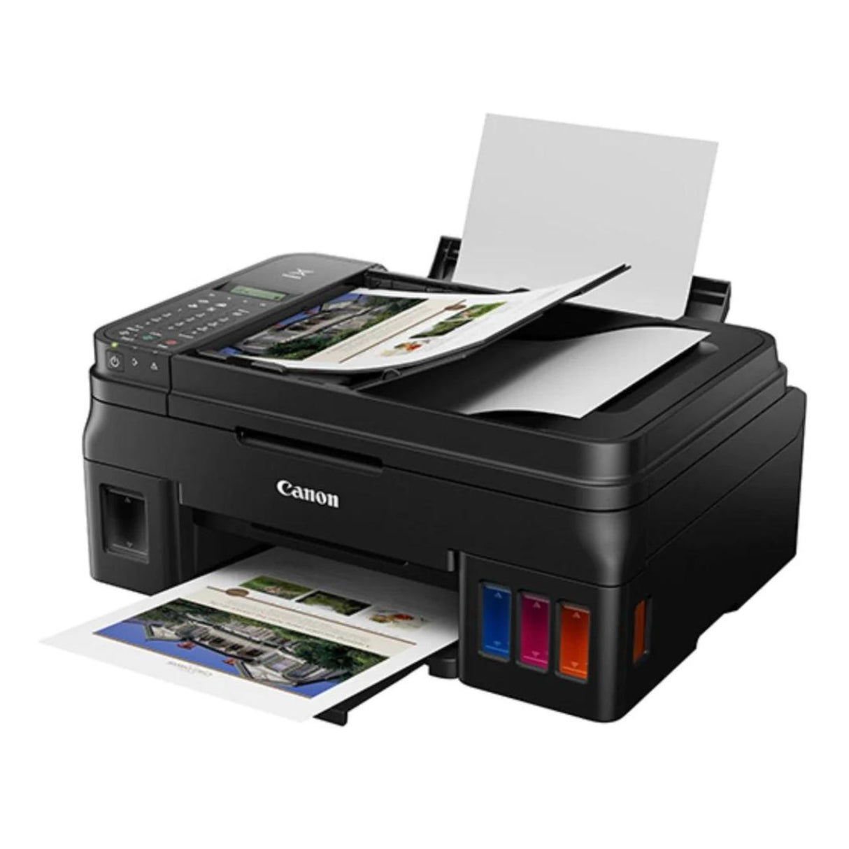 Impresora Canon G4110: Multifuncional Inalámbrica con Sistema de Tinta Híbrido - Escáner Automático - Pantalla LCD 2 líneas