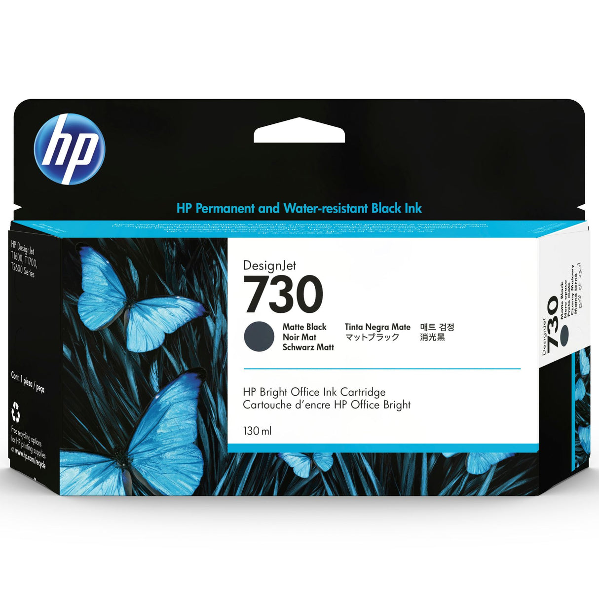 Cartucho de tinta HP Designjet 730 Negro mate de 130 ml | HP DesignJet T1600 / T1700 / T2600