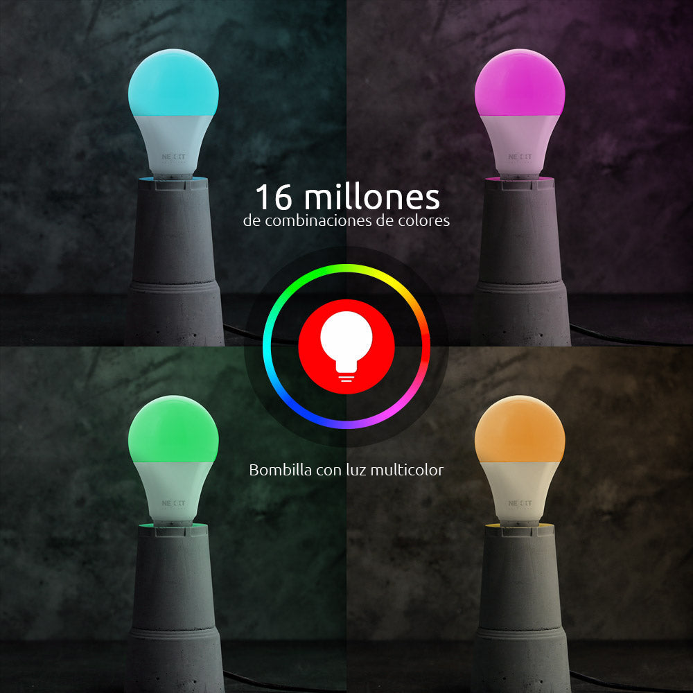 Bombillo LED inteligente Wi-Fi 110V A19 - NHB-C110 4PK - Multicolor