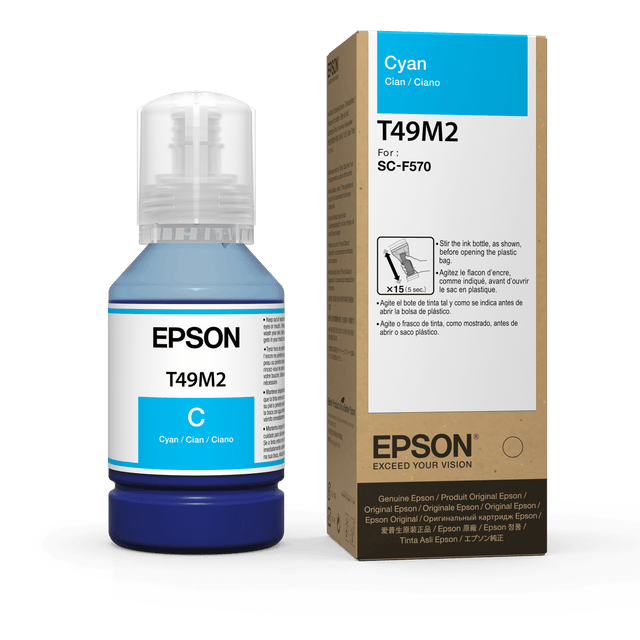 Botellas de Tinta de Sublimación Epson T49M220 | Color Cyan para SureColor F170 F570 F571 | 140 ml, modelo , Tintas Epson