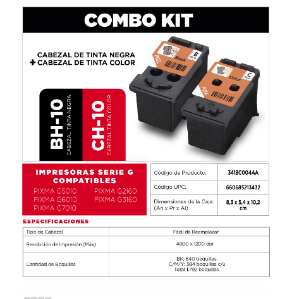 Cabezal Canon G2160 / G3160 / G2170 / G3170 | BH-10 + CH-10, modelo , Cabezales