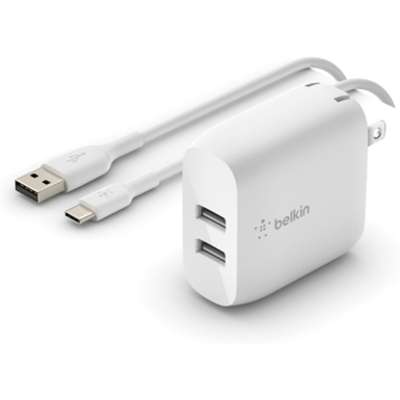 Cargador con Cable Belkin BOOSTCHARGE Dual USB-A Wall Charger 24W + USB-A to USB-C Cable, modelo , cable