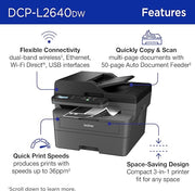 Impresora Laser Brother DCP-L2640DW | inalámbrica monocromática con copia y escaneo, dúplex, móvil, blanco y negro | 36 ppm, modelo , Impresoras Laser