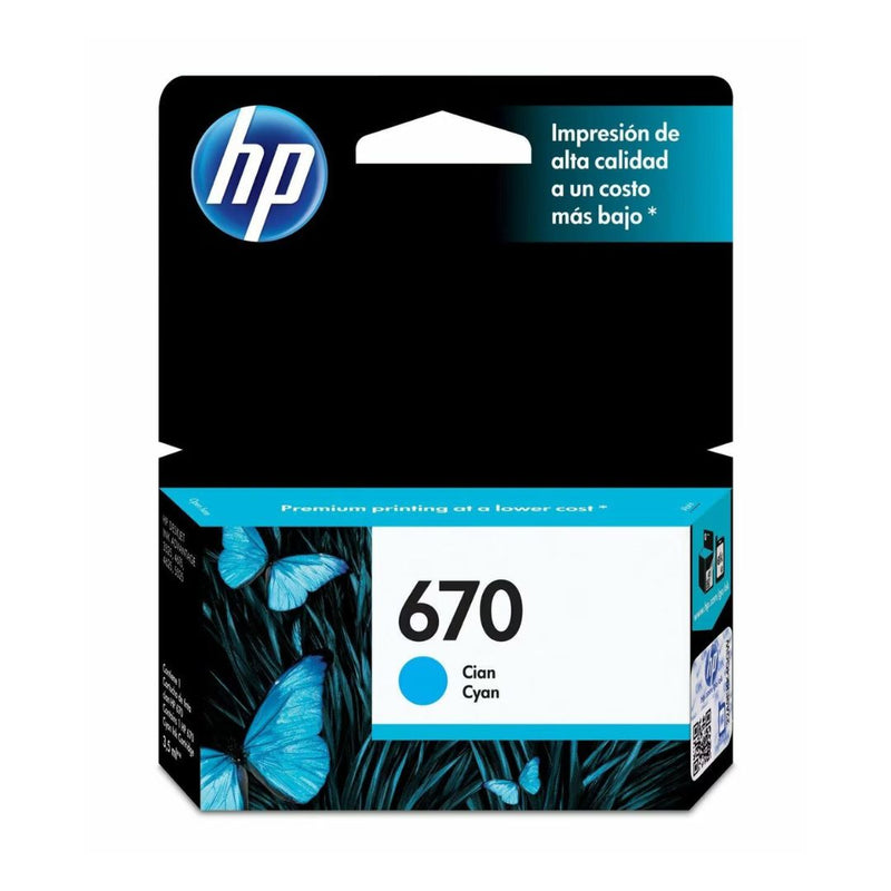 Tinta HP 670 Cyan - CZ114AL | Para DeskJet Ink Advantage 3525 / 4615 / 4625 / 5525, modelo , Tintas Hp