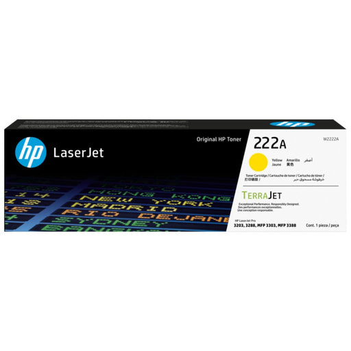 Toner Hp W2222A | Amarillo 222A | Para Color LaserJet Pro 3303fdw / 3303dw / 3203dn | 1,200 páginas, modelo , Toners