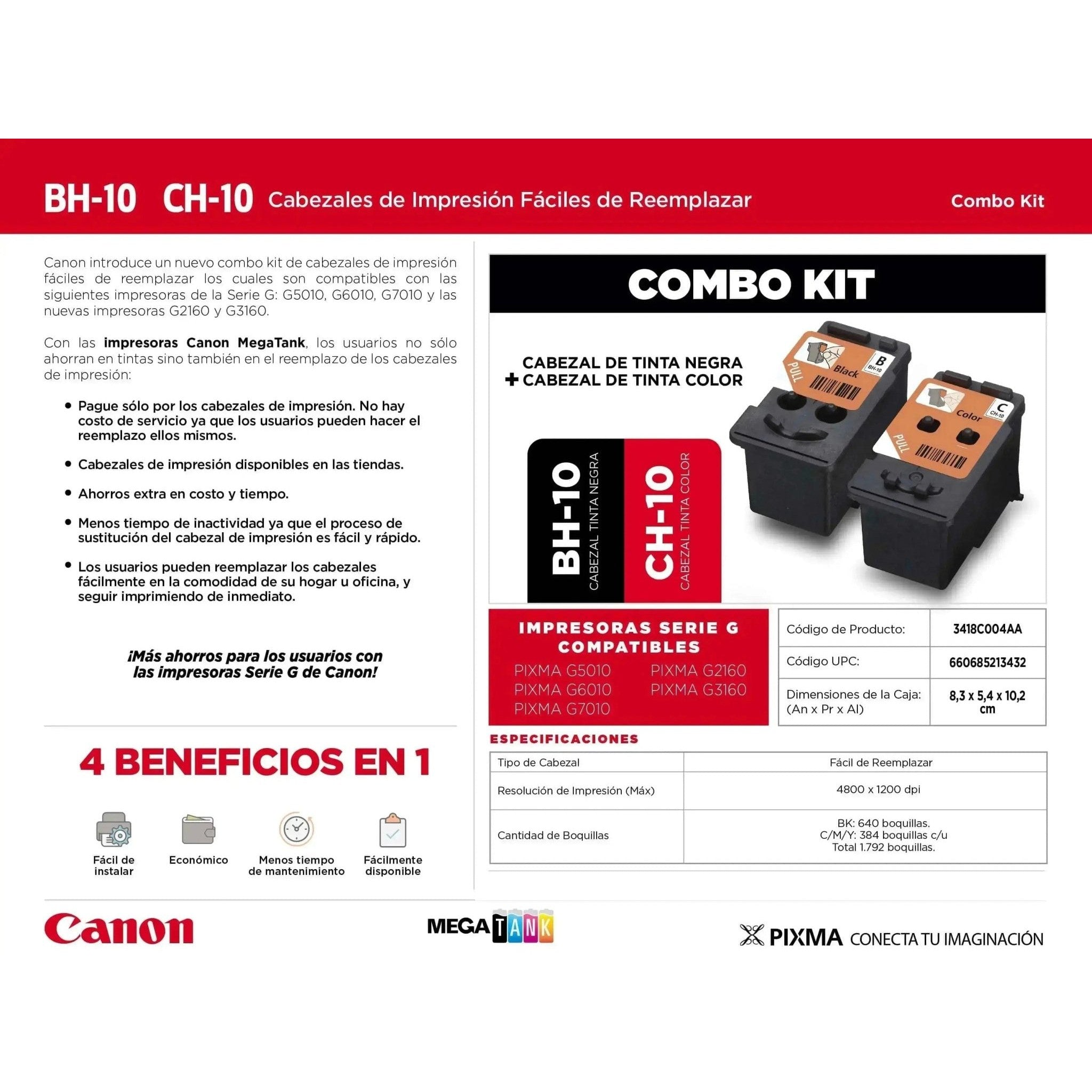 Cabezal Canon BH-10 + CH-10 | G2160 G3160 para Impresoras Canon