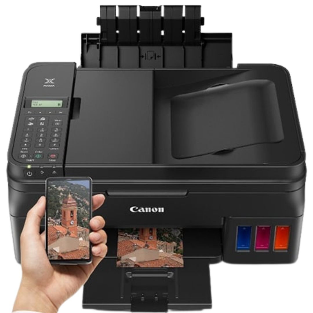 Impresora Canon G4110: Multifuncional Inalámbrica con Sistema de Tinta Híbrido - Escáner Automático - Pantalla LCD 2 líneas