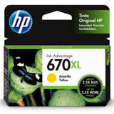 Tinta HP 670 XL-AMARILLO-Alto Rendimiento | DeskJet Ink Advantage 3525 | 4615 | 4625 |5525