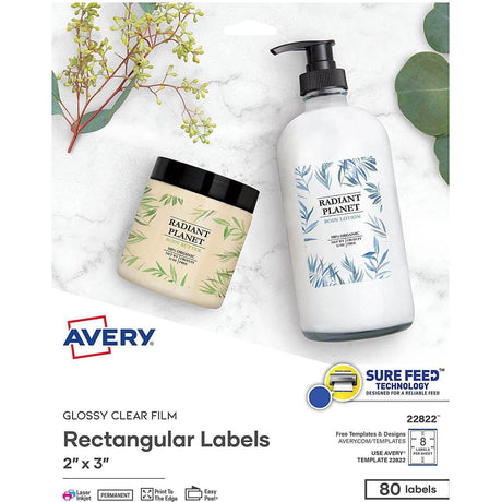 Etiqueta Avery Rectangular para impresoras Láser InkJet- Cristal Transparente Brillante