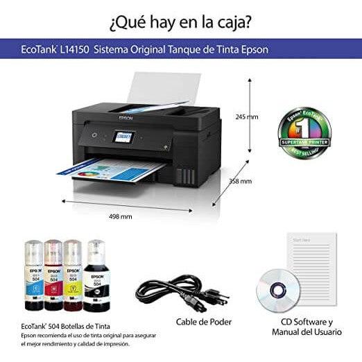 Impresora Epson EcoTank L14150 Multifuncional Inalámbrica 4 en 1 - Imprime hasta 13" x 19" - Rendimiento de 7,500 páginas en Negro y 6,000 a Color