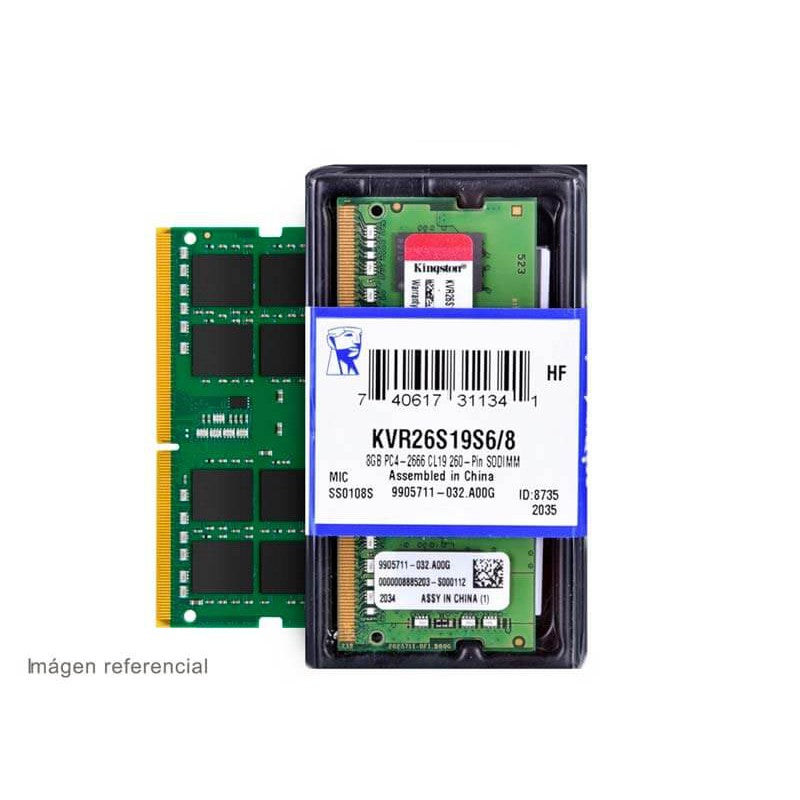 Memoria RAM Kingston ValueRAM 8GB DDR4 | NO-ECC | KVR26S19S6/8| SO-DIMM | 2666 MHZ -  KVR26S19S6/8