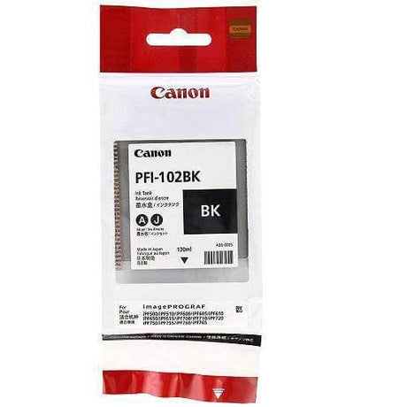 Tinta Canon PFI-102BK- Negro | Para imagePROGRAF IPF500 / IPF600 / IPF700 / IPF710 / IPF720 / IPF750 / IPF755 / IPF760 / IPF765