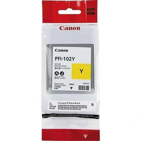Tinta Canon PFI-102Y-Amarillo | Para imagePROGRAF IPF500 / IPF600 / IPF700 / IPF710 / IPF720 / IPF750 / IPF755 / IPF760 / IPF765