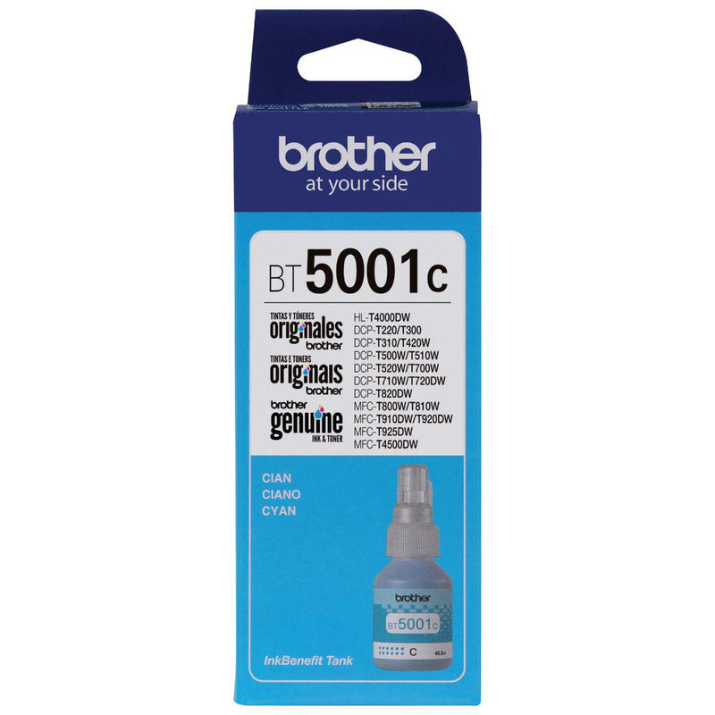 Botella de Tinta Brother BT5001C - Cyan | Para DCP-T500W / DCP-T510W / DCP-T700W / DCP-T710W / DCP-T720DW / MFC-T910W / MFC-T800W / MFC-T920DW / MFC-T4500DW | 5,000 paginas, modelo , Tintas Brother