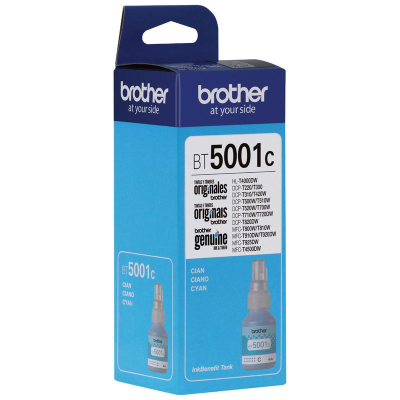 Botella de Tinta Brother BT5001C - Cyan | Para DCP-T500W / DCP-T510W / DCP-T700W / DCP-T710W / DCP-T720DW / MFC-T910W / MFC-T800W / MFC-T920DW / MFC-T4500DW | 5,000 paginas, modelo , Tintas Brother