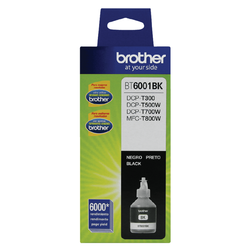 Botella de Tinta Brother BT6001BK - Negro | Para DCP-T300 / T500W / T700W / MFC-T800W | 6,000 Páginas, modelo , Tintas Brother