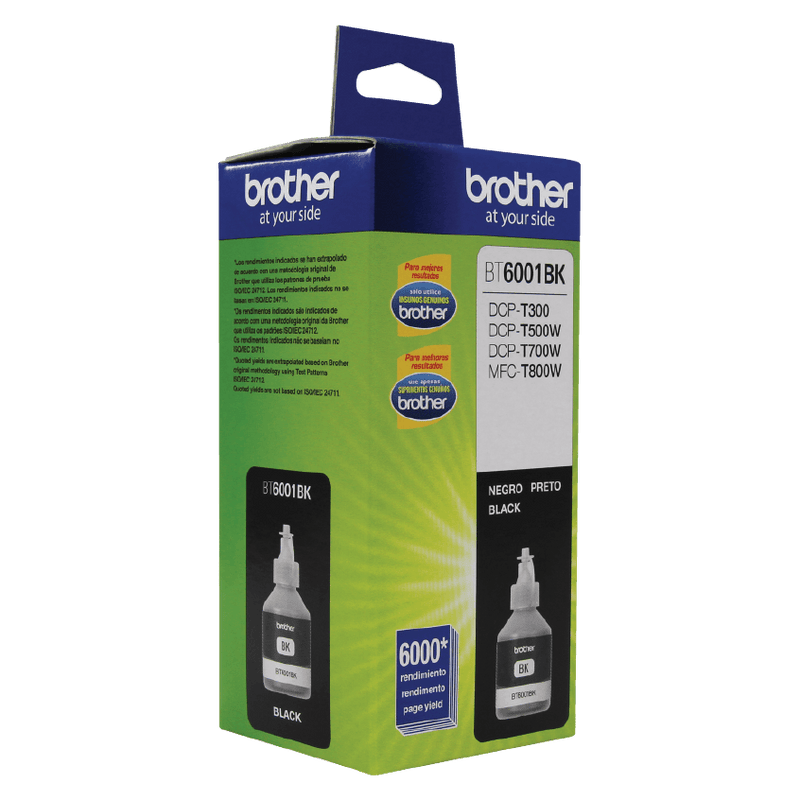 Botella de Tinta Brother BT6001BK - Negro | Para DCP-T300 / T500W / T700W / MFC-T800W | 6,000 Páginas, modelo , Tintas Brother