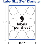 Etiqueta Avery Circular para impresoras Láser InkJet- Glossy White, modelo , Etiquetas
