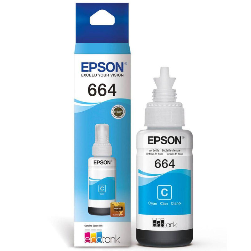 Tinta Epson T664220-AL - Cyan (664) | Ecotank L350/L355//L365/L375/L395/L475/L575/L555, modelo , Tintas Epson