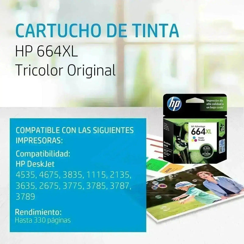 Tinta HP 664XL / 664 XL Color - F6V30AL | DesKjet 2675/3775 | 330 páginas, modelo , Tintas Hp